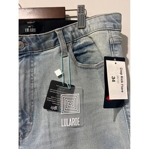 Lularoe Womens Denim Crop Kick Flare Slimming Panel Jeans Light Wash Size 34 NWT